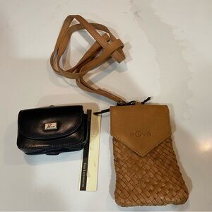 New Handmade Tan Woven Crossbody Bag , and Leather Sunglasses, Photo case Nice